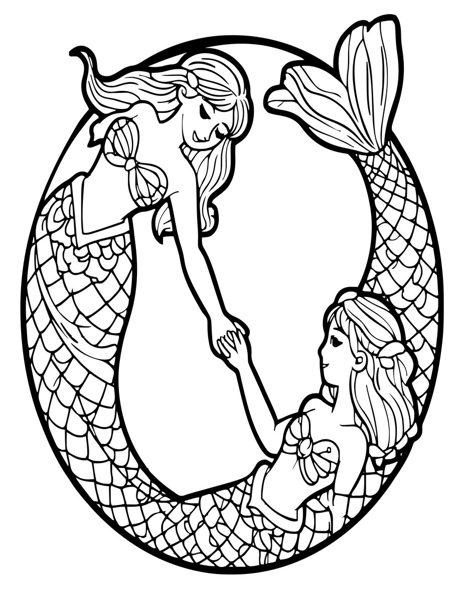 Mermaid Twins - free printable coloring page