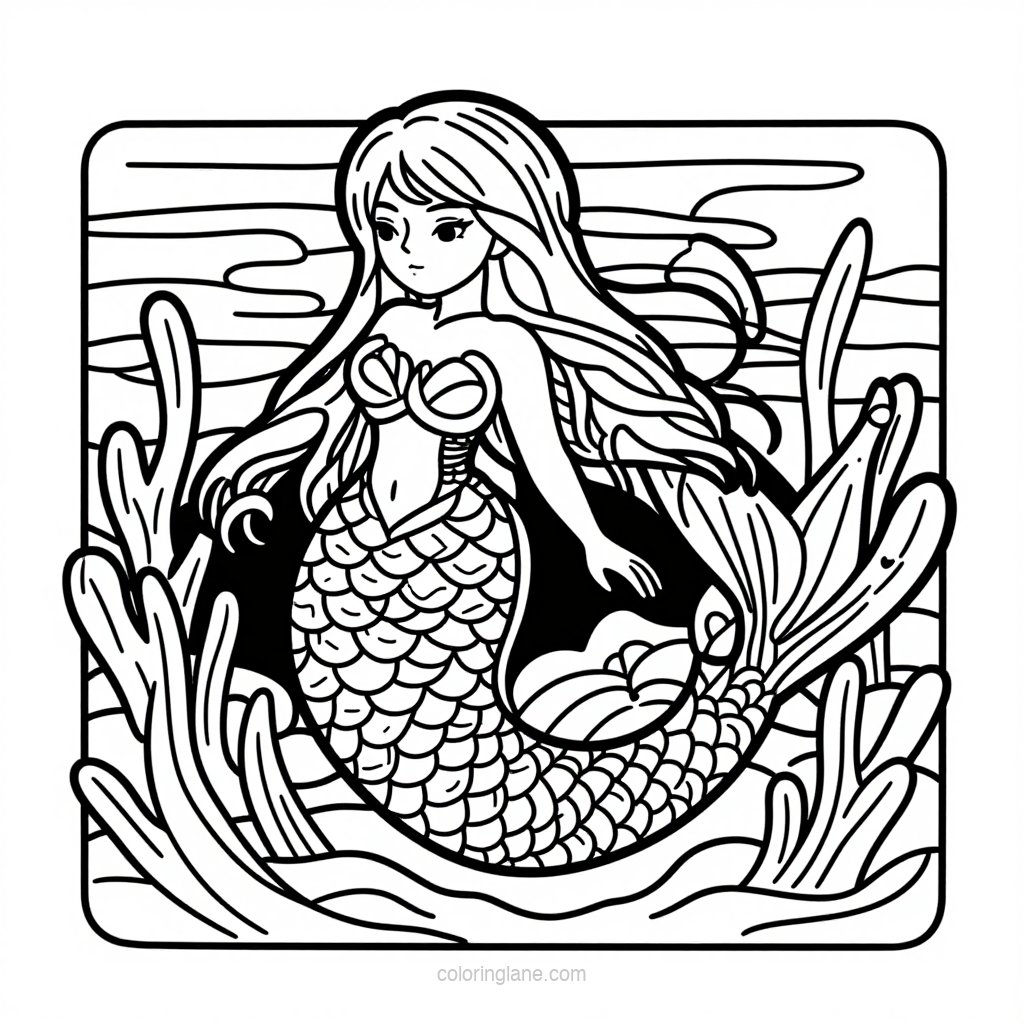 Mermaid and Turtle - free printable coloring page