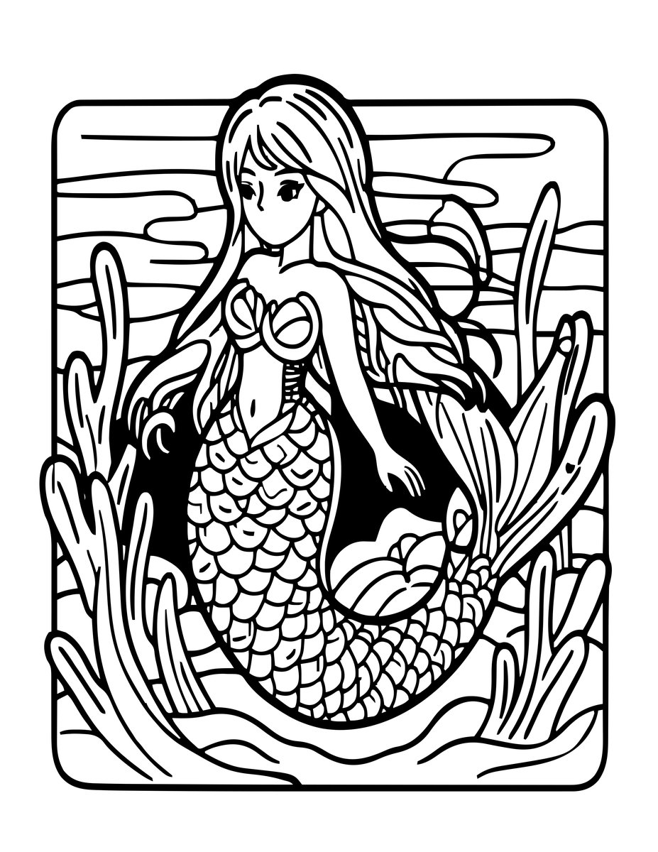 Dark Mermaid - free printable coloring page