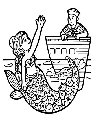 Sailor and Mermaid - Free printable coloring page