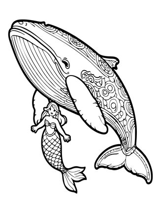 Mermaid and Whale - Free printable coloring page