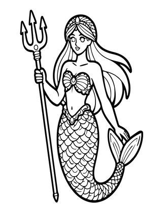 Mermaid Warrior - Free printable coloring page