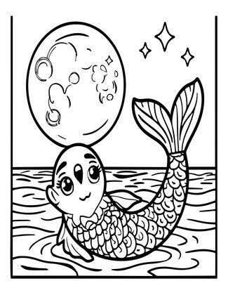 Moonlit Mermaid - Free printable coloring page