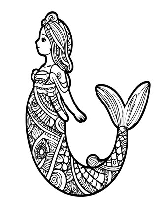 Mermaid Zentangle - Free printable coloring page