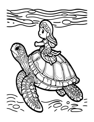 Mermaid and Turtle - Free printable coloring page