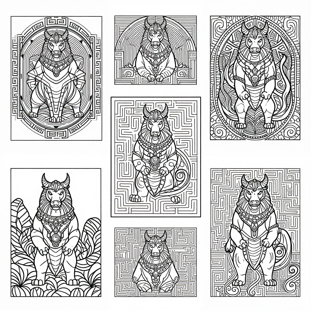 Minotaurs Labyrinths coloring pages collection - 30 free printable pages