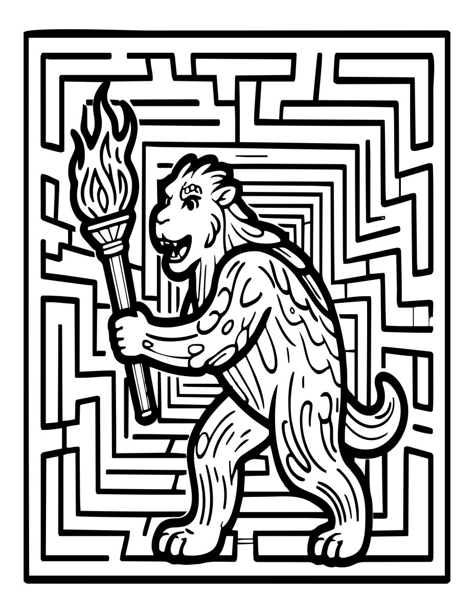 Minotaur and Torch - free printable coloring page