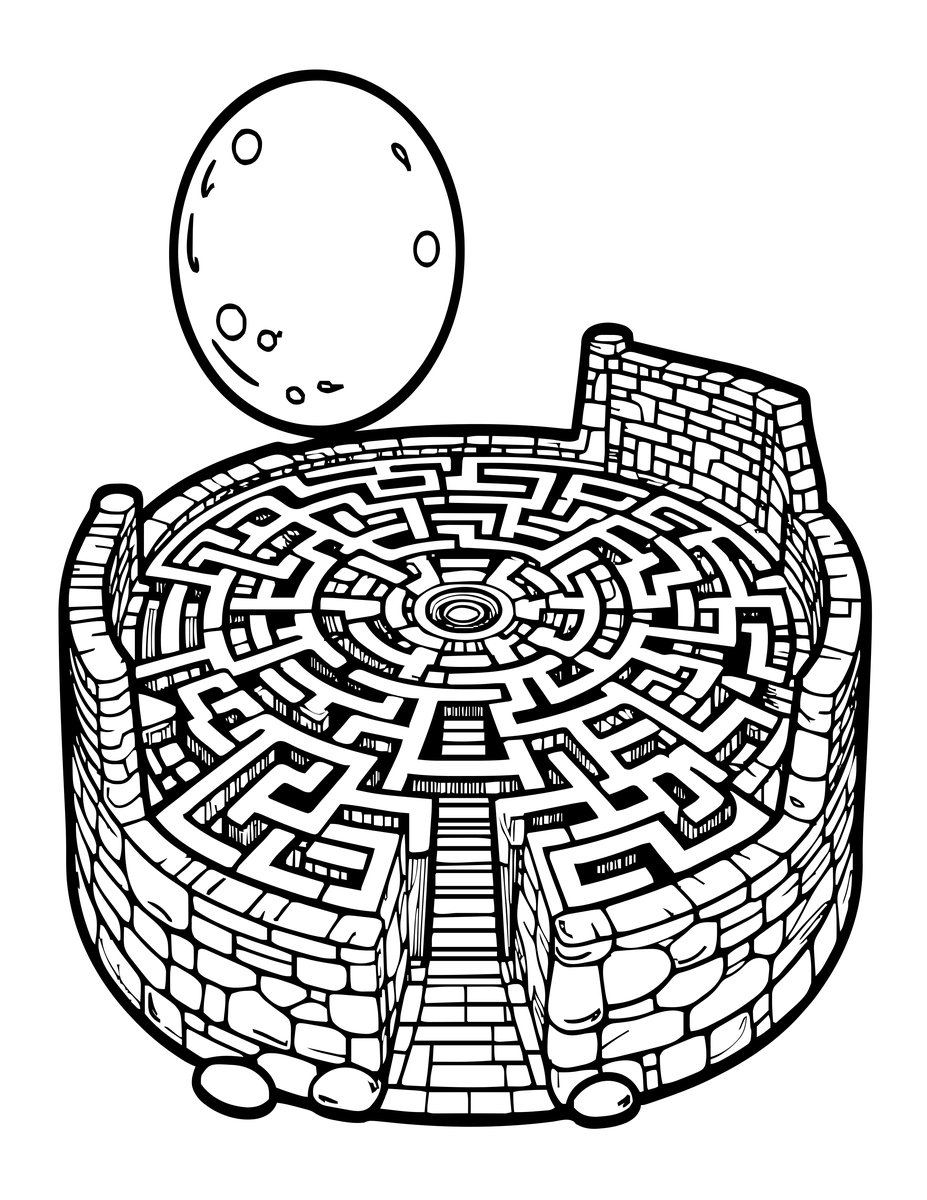 Labyrinth in Moonlight - free printable coloring page