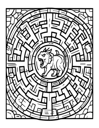 Minotaur in Labyrinth - Free printable coloring page