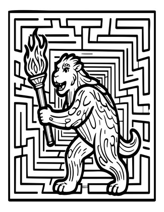 Minotaur and Torch - Free printable coloring page