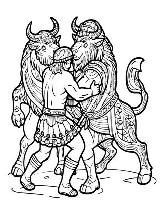 Minotaur Fight - Free printable coloring page
