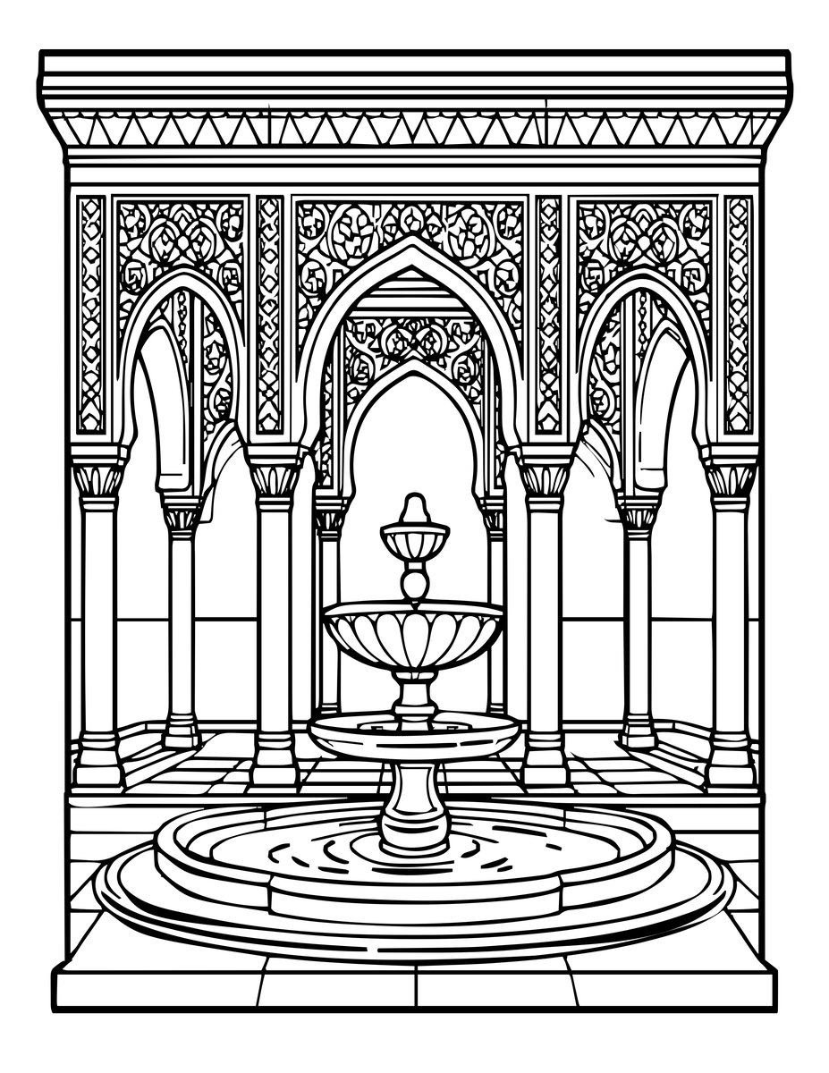 Alhambra Court of Lions - free printable coloring page