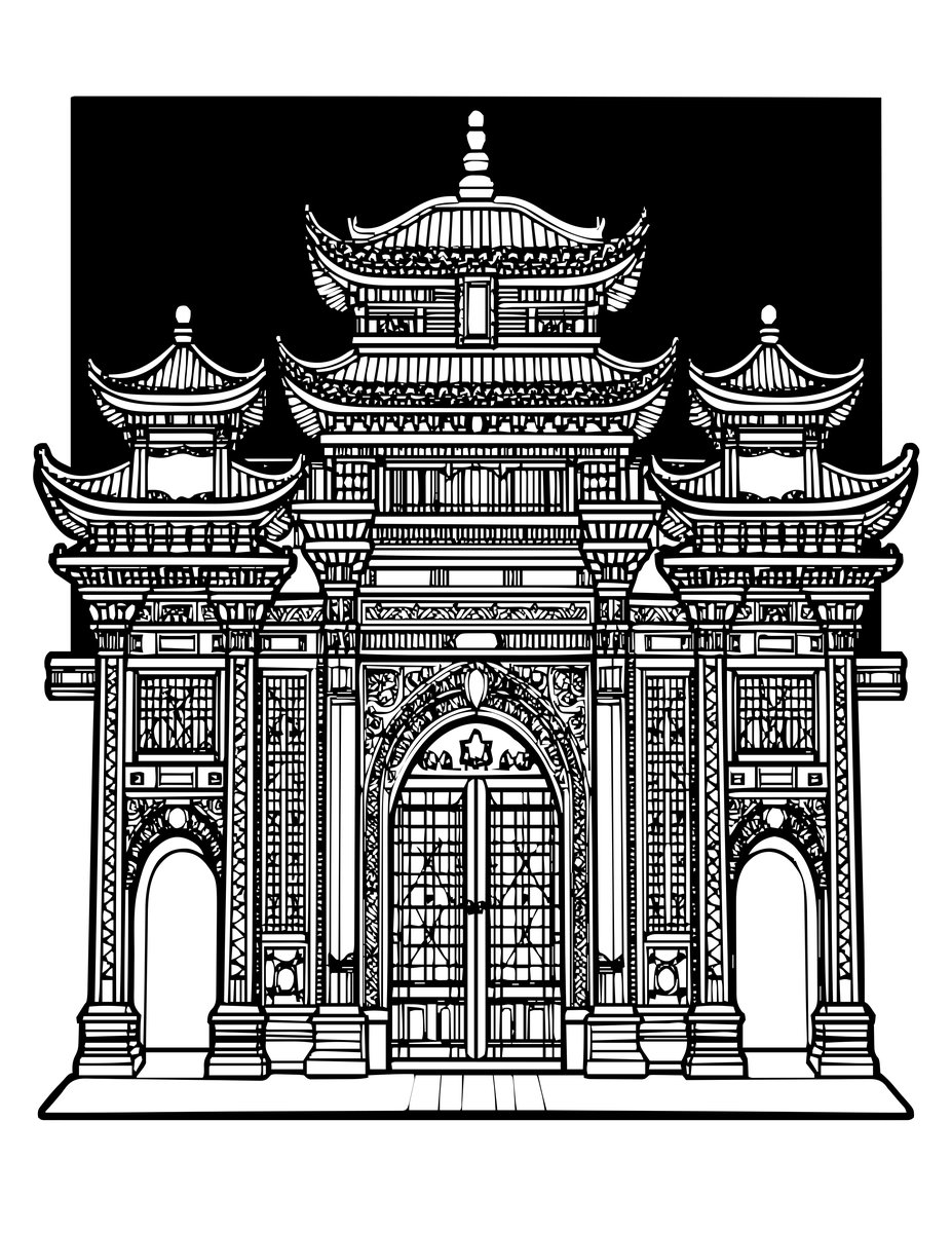 Palace Gate at Dusk - free printable coloring page