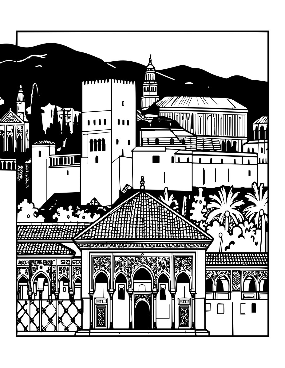 Palace Night View - free printable coloring page