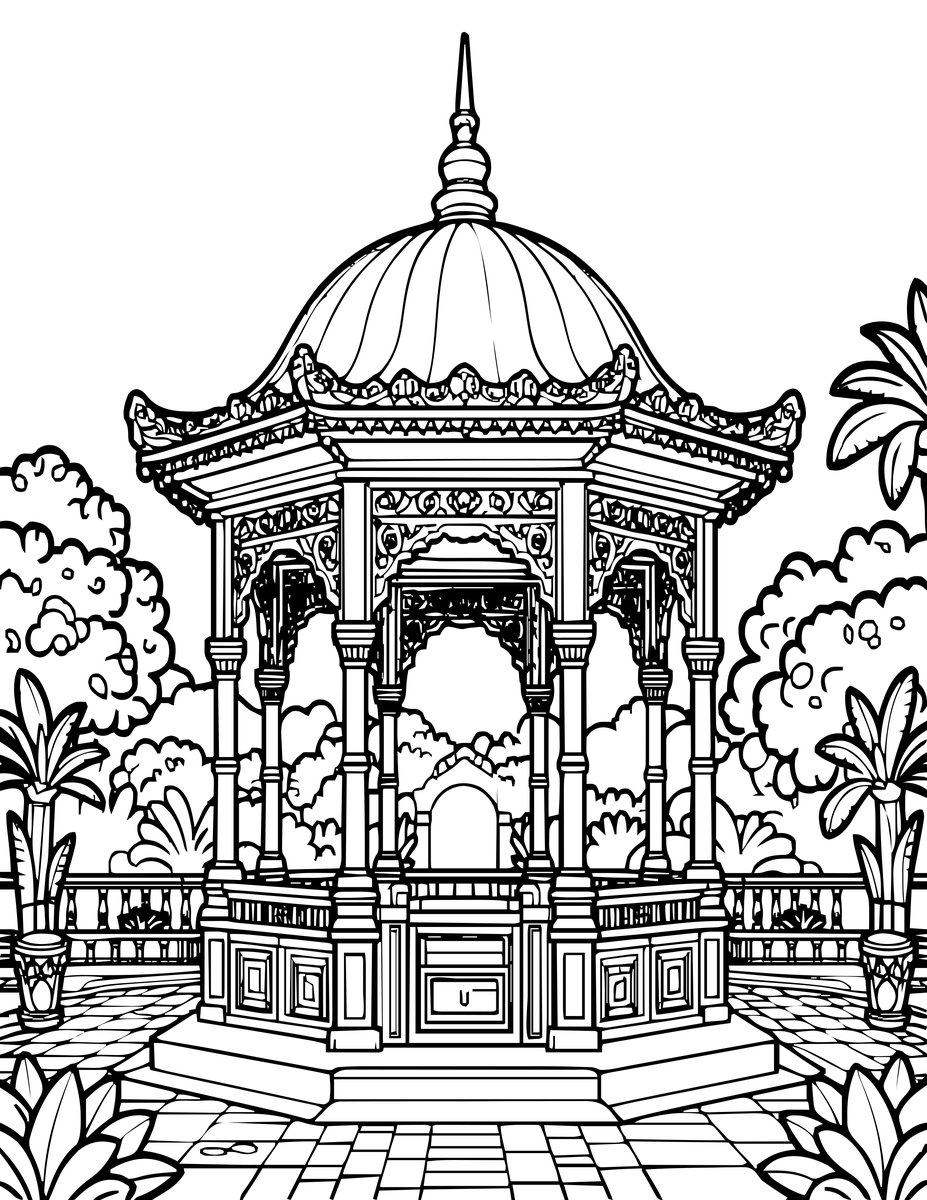 Pavilion in Garden - free printable coloring page