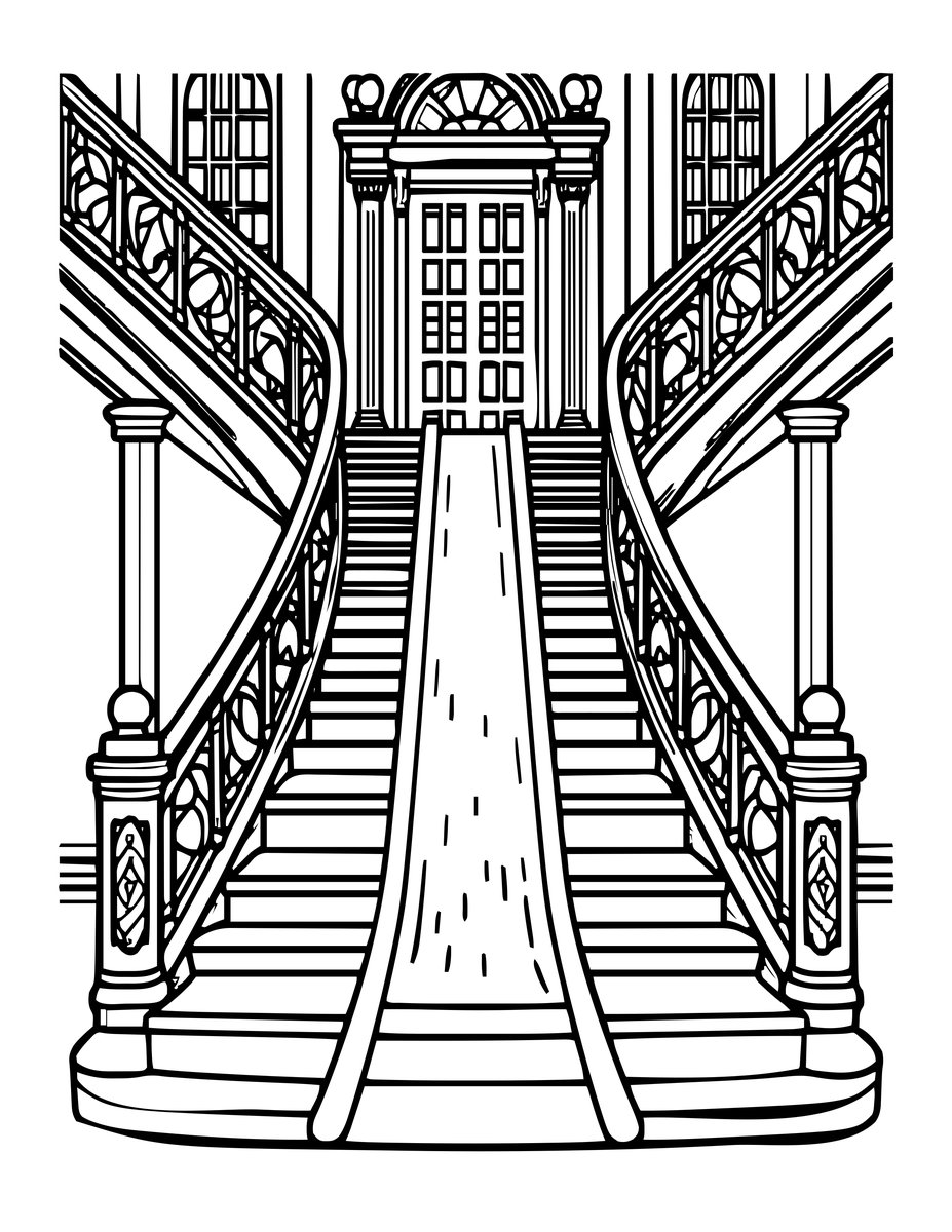 Palace Staircase - free printable coloring page