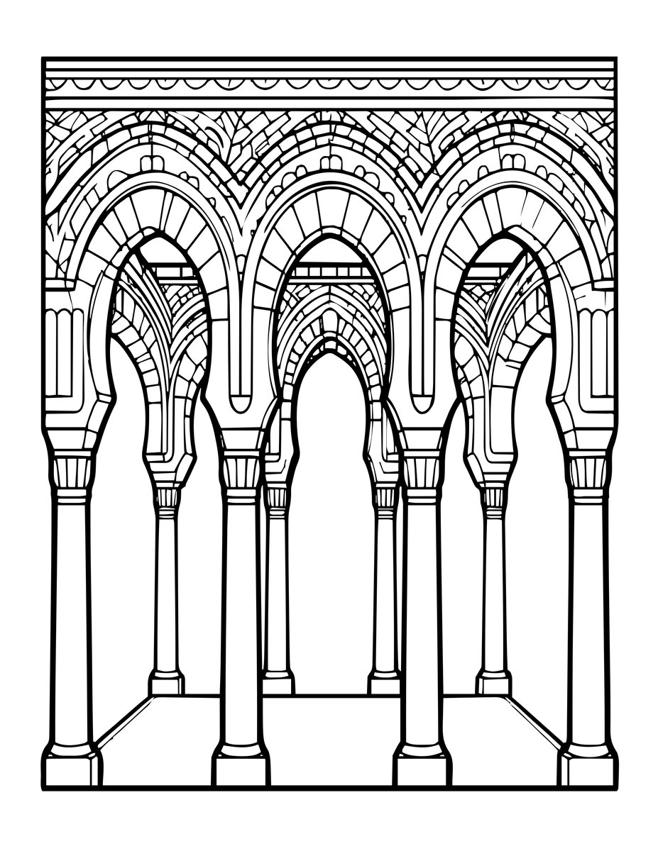 Mezquita Interior - free printable coloring page