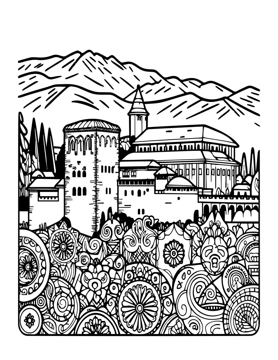 Palace at Snow - free printable coloring page