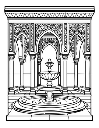 Alhambra Court of Lions - Free printable coloring page