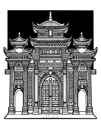 Palace Gate at Dusk - Free printable coloring page