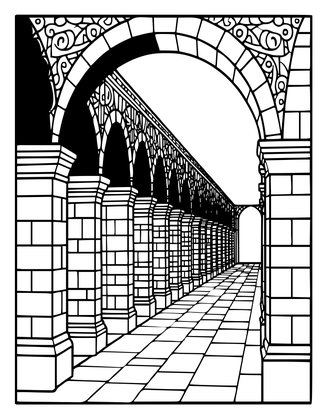 Palace Corridor - Free printable coloring page