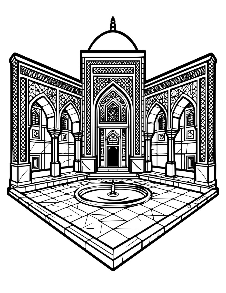 Mosque Courtyard - free printable coloring page