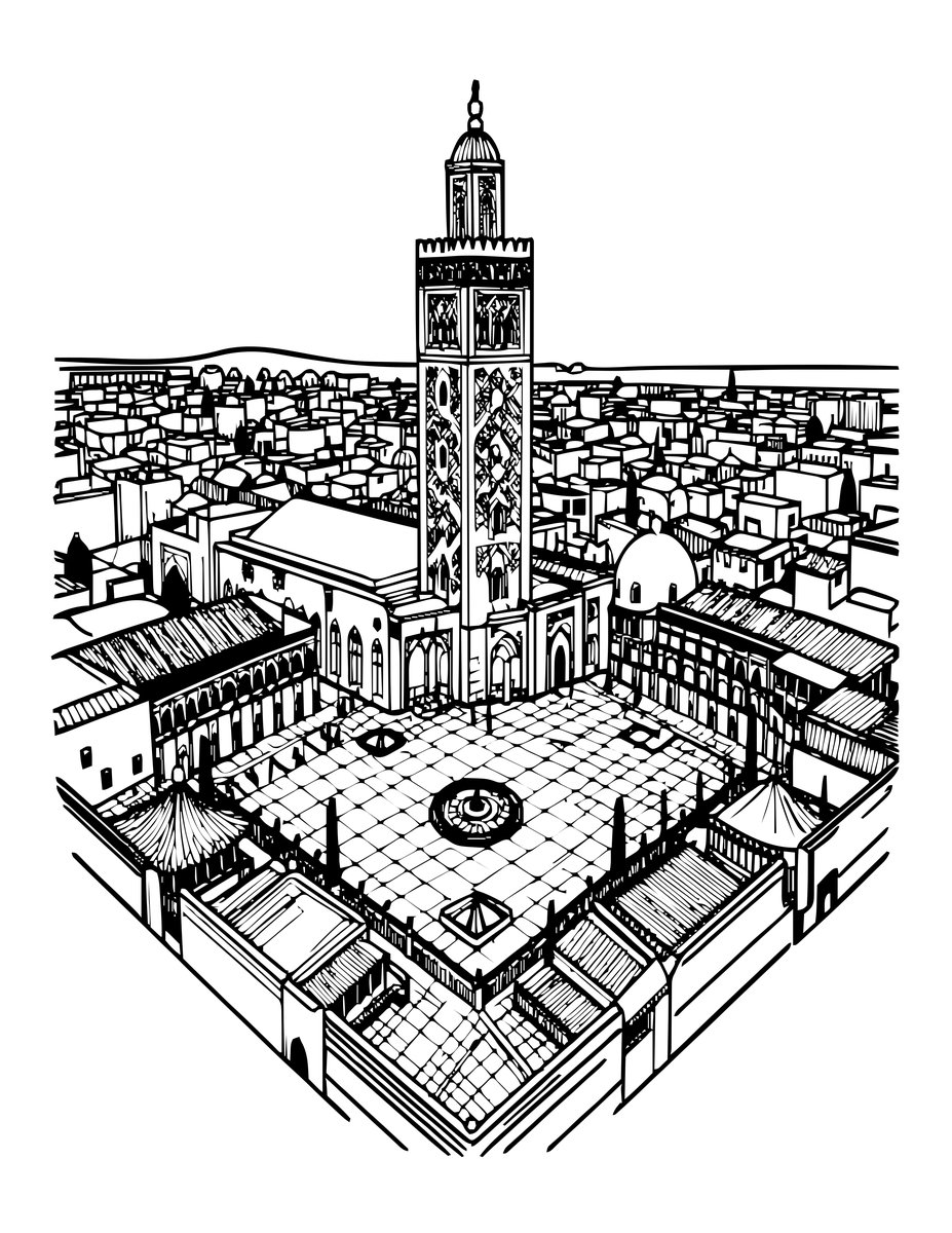 Jemaa el-Fna View - free printable coloring page