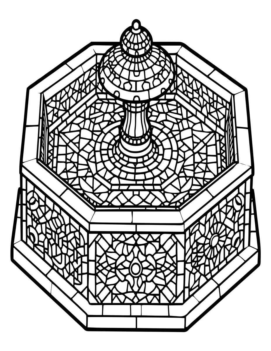 Tiled Fountain - free printable coloring page