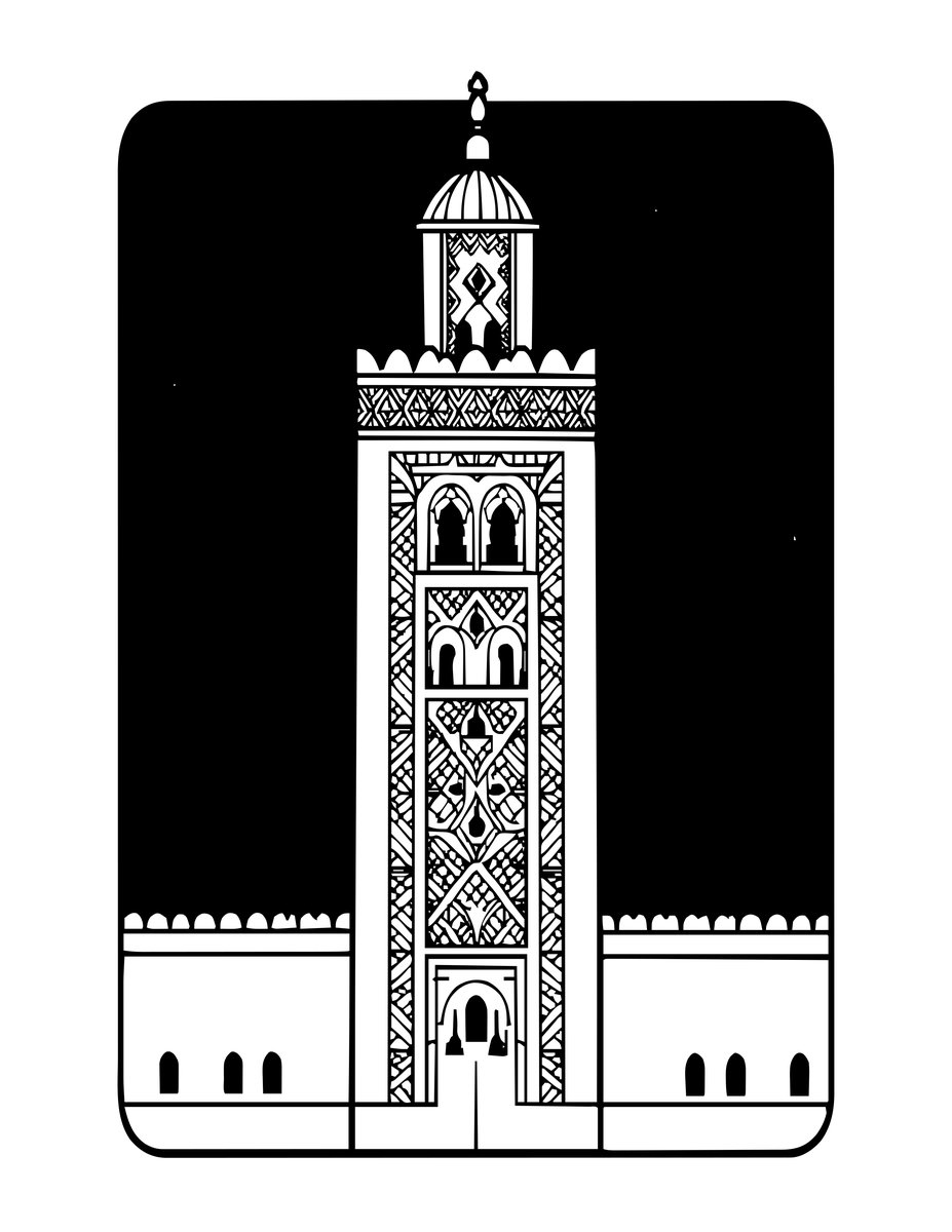 Nighttime Minaret - free printable coloring page