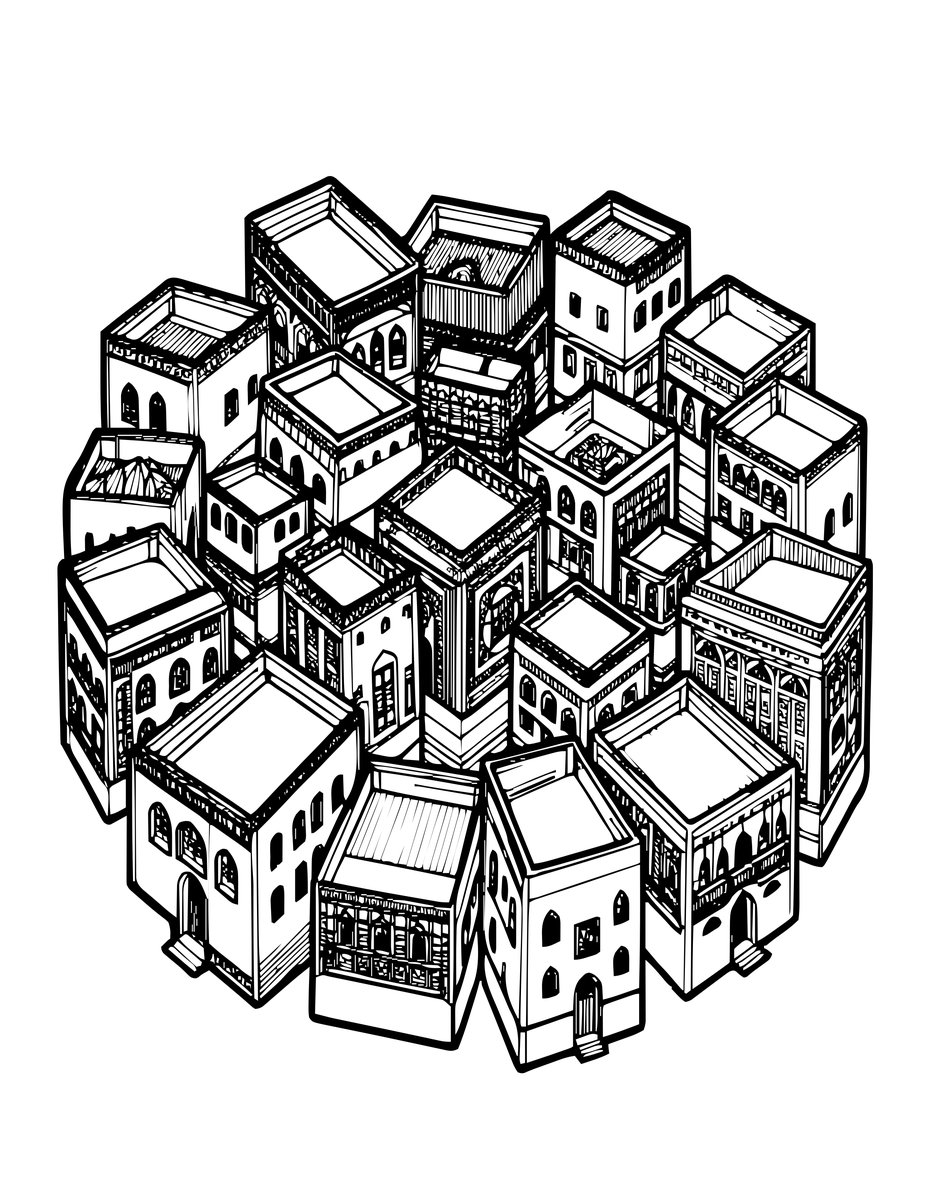 Medina Rooftops - free printable coloring page