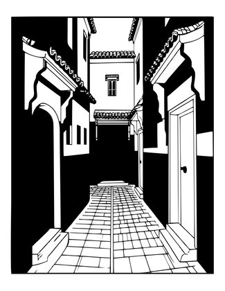 Blue City Alley - Free printable coloring page