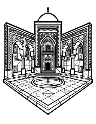 Mosque Courtyard - Free printable coloring page
