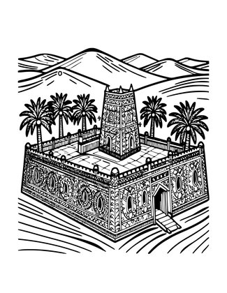 Desert Ksar - Free printable coloring page