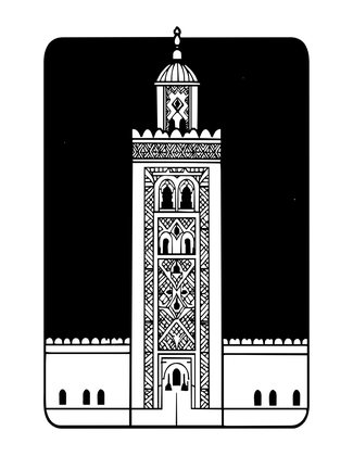 Nighttime Minaret - Free printable coloring page