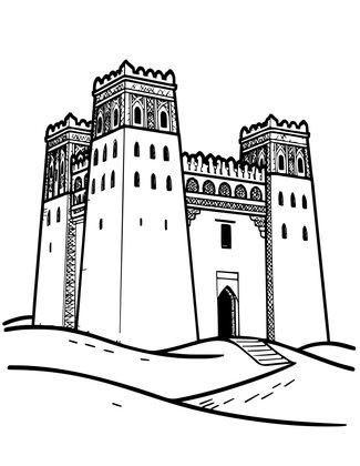 Ksar Fortified Village - Free printable coloring page