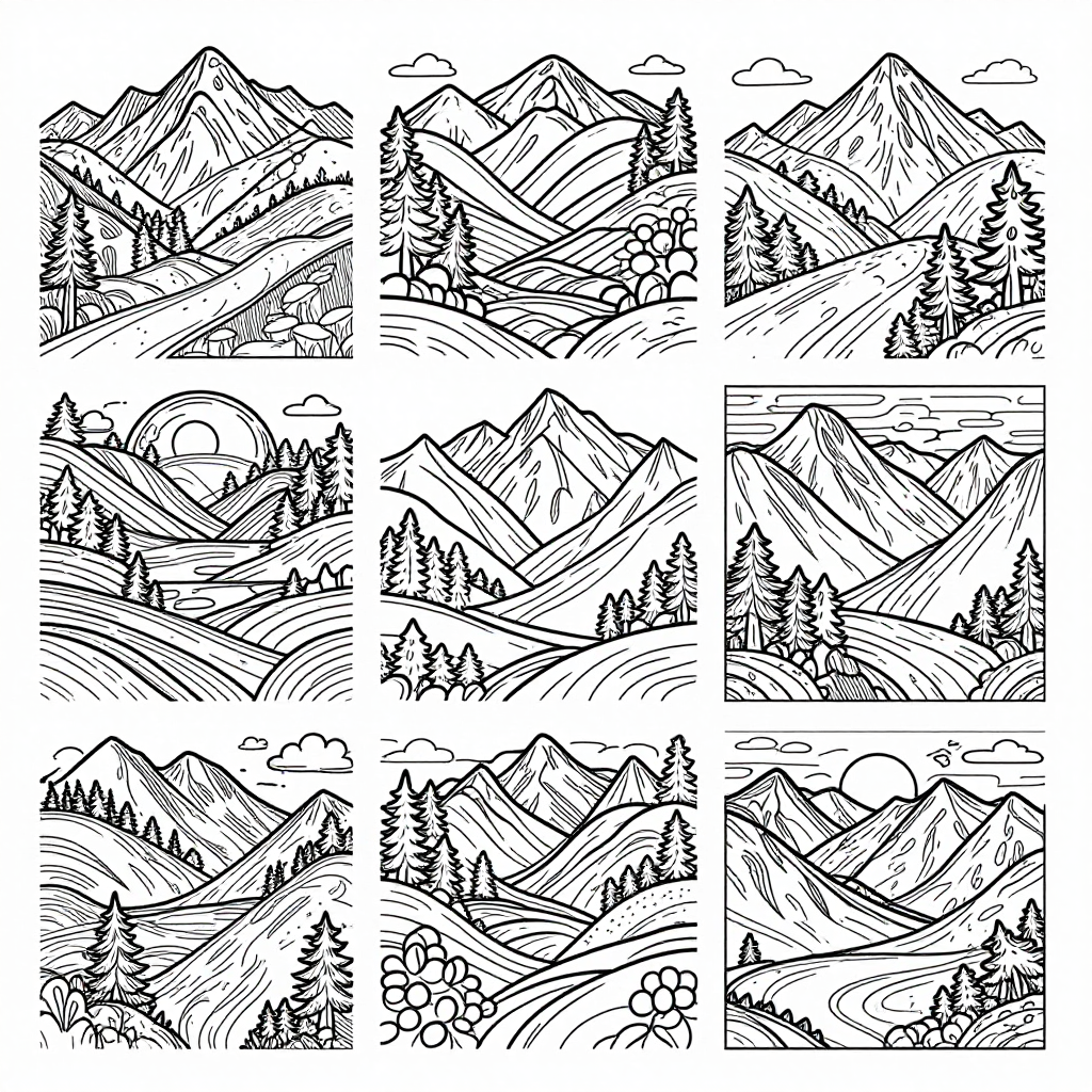 Mountain Scenery coloring pages collection - 30 free printable pages