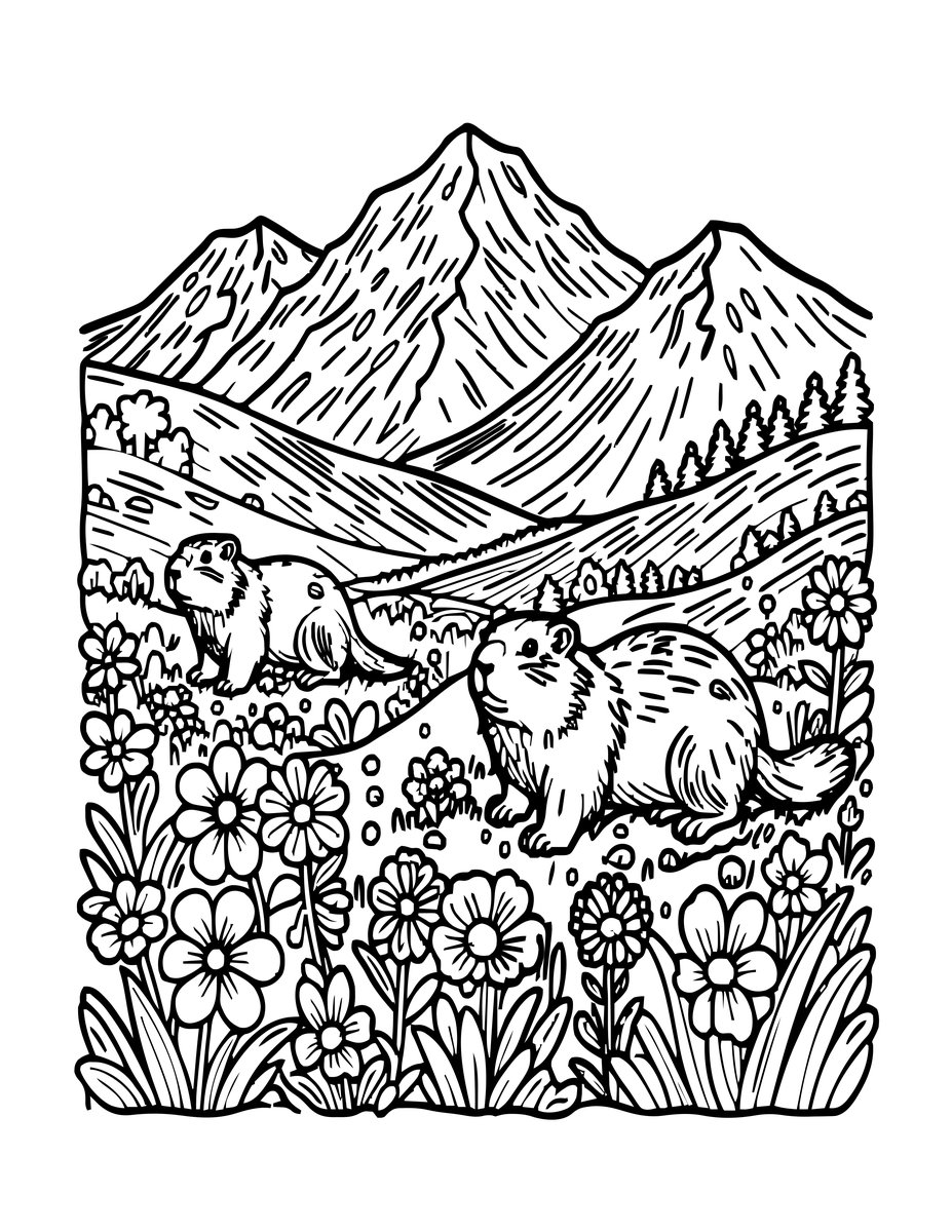 Alpine Meadow - free printable coloring page