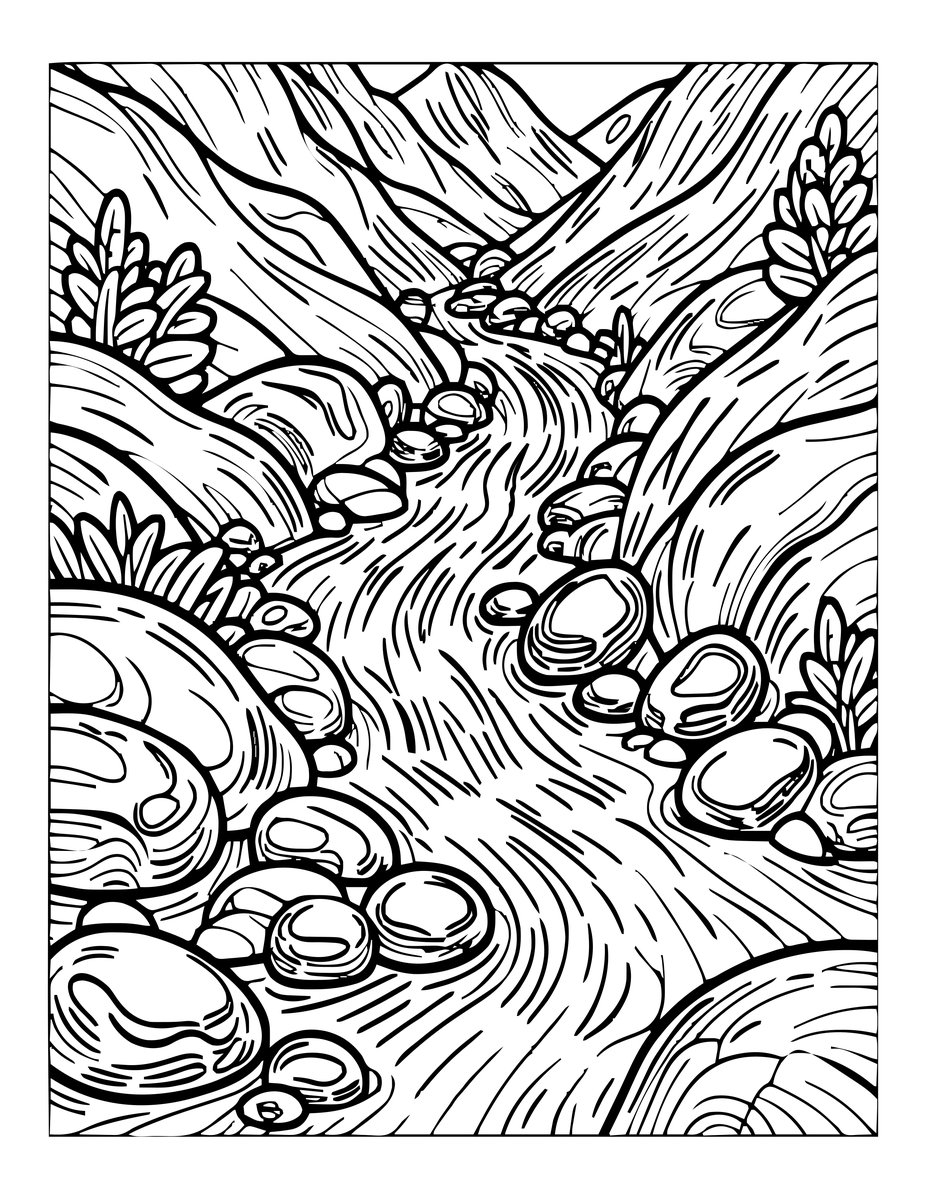 Mountain Stream - free printable coloring page