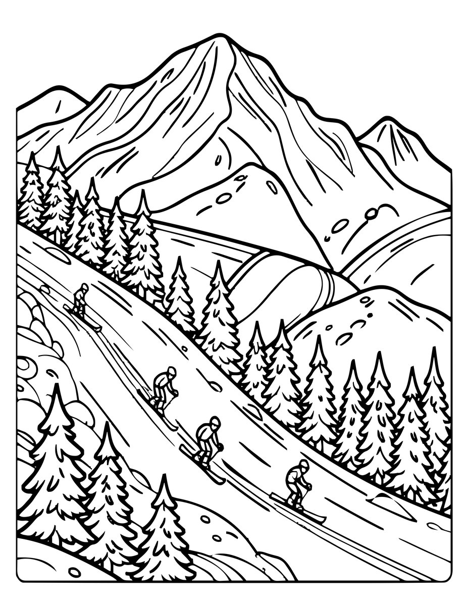 Ski Slope - free printable coloring page