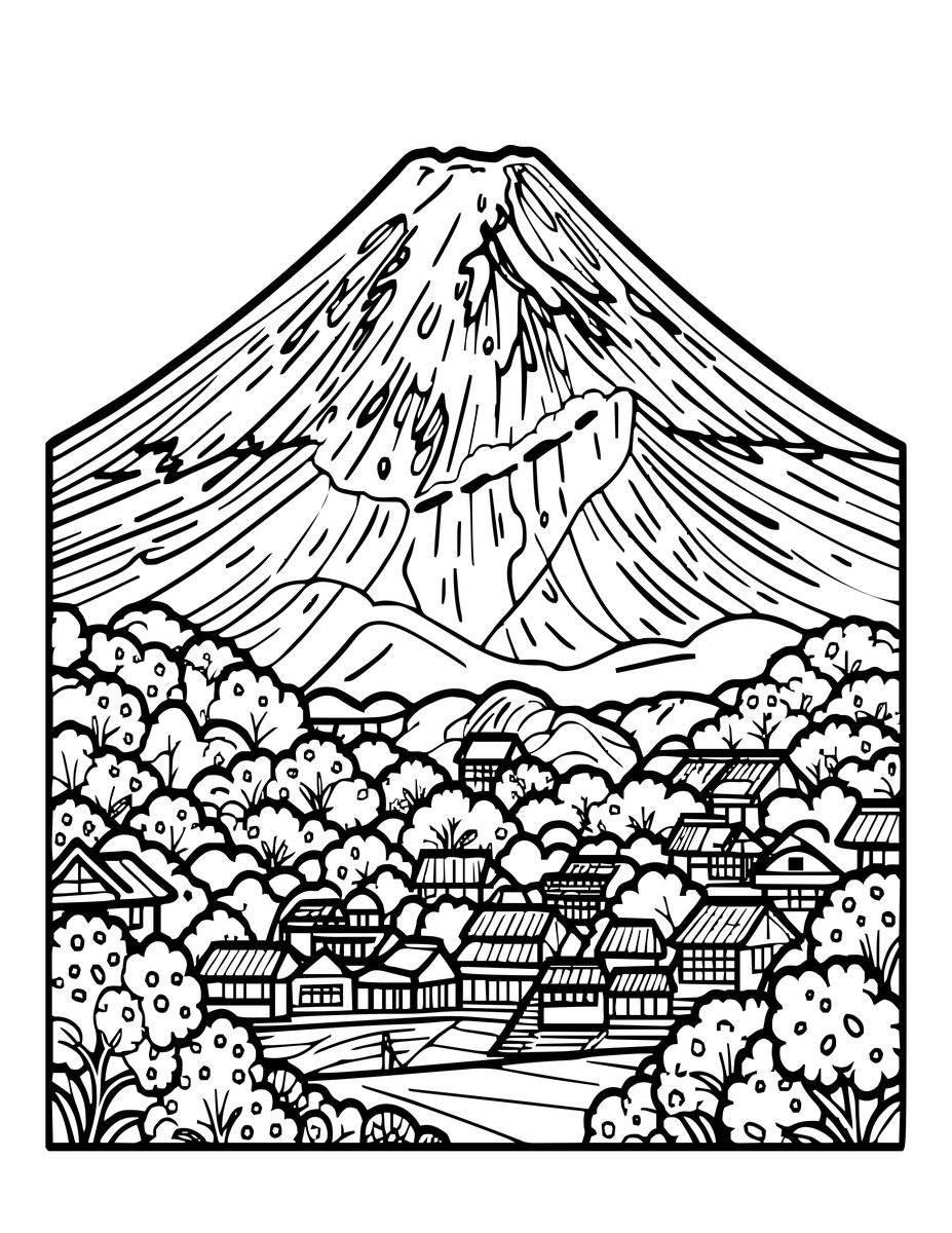 Japanese Mountain - free printable coloring page