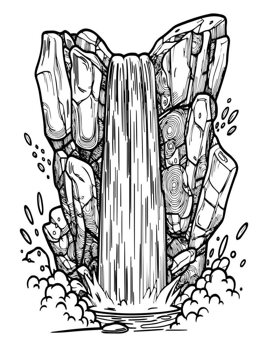 Waterfall Cascade - free printable coloring page
