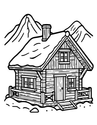 Mountain Hut - Free printable coloring page