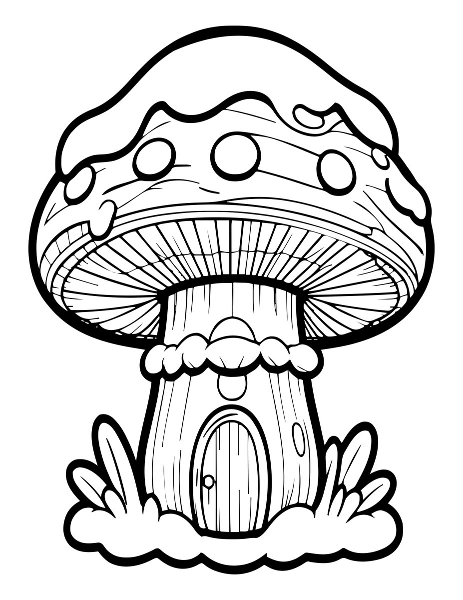 Mushroom House Snow - free printable coloring page