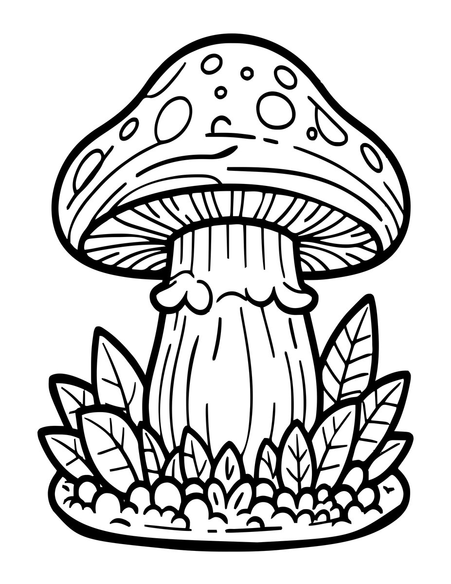 Mushroom House Garden - free printable coloring page