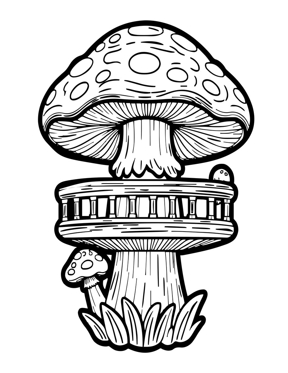 Mushroom Tree House - free printable coloring page
