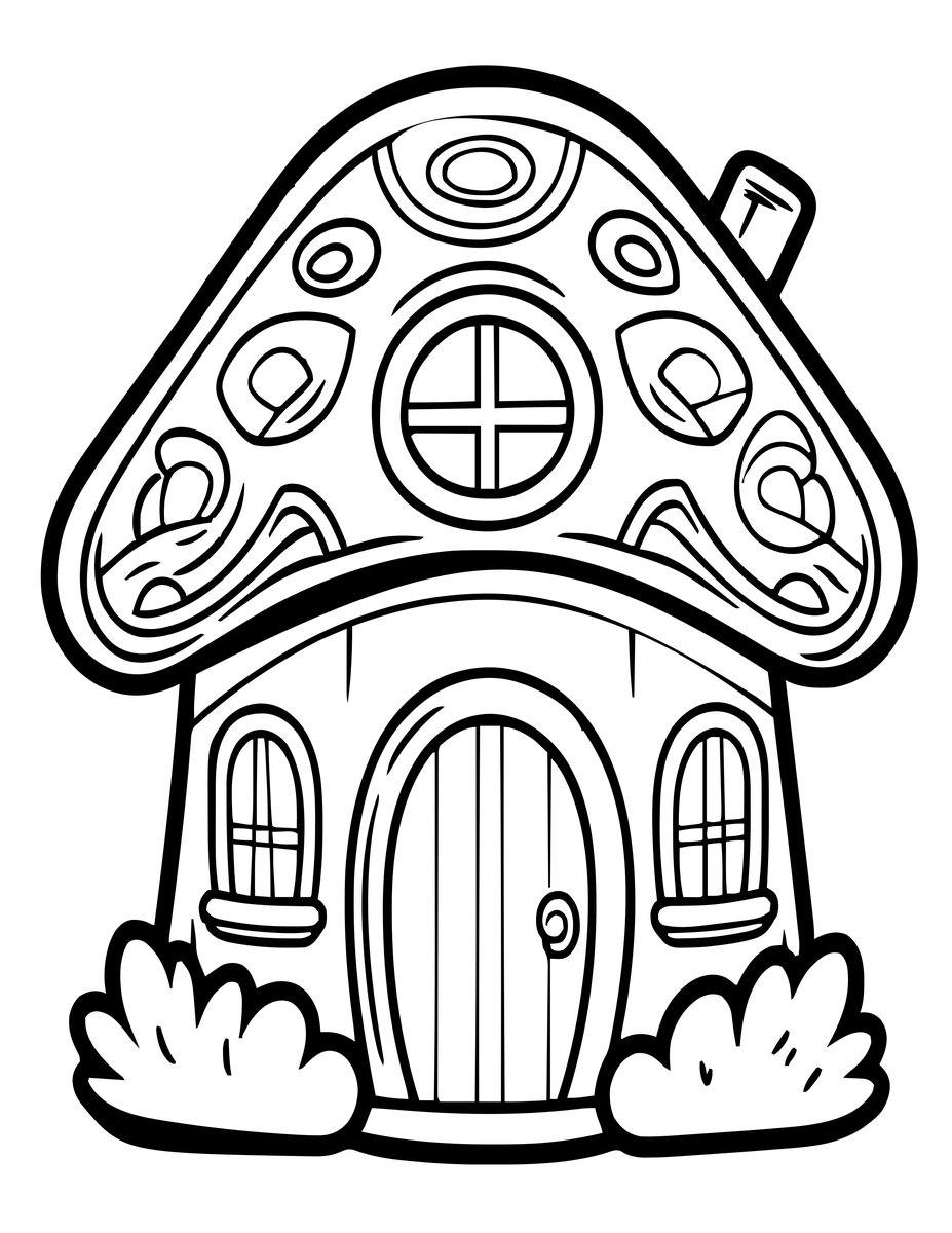 Toadstool Cottage - free printable coloring page