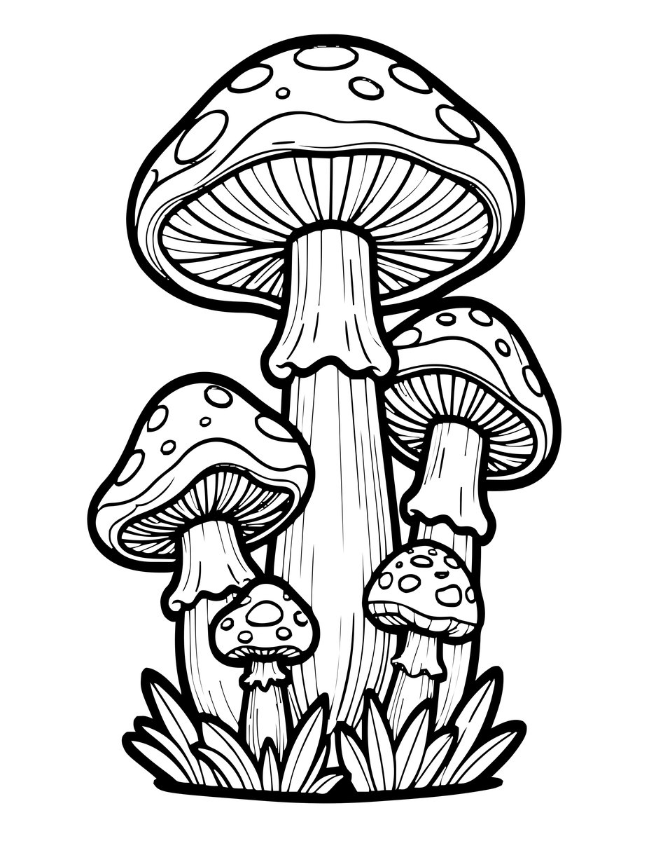 Stacked Mushroom House - free printable coloring page