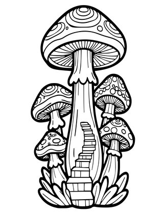 Mushroom House Tower - Free printable coloring page