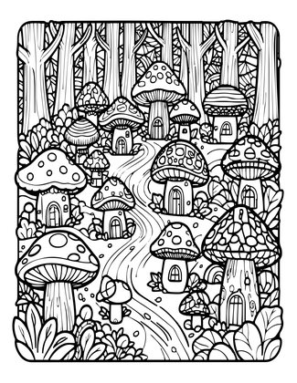 Mushroom Village - Free printable coloring page
