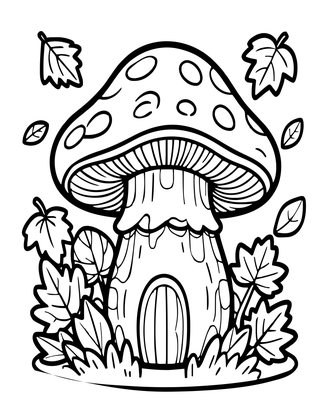 Mushroom House Autumn - Free printable coloring page